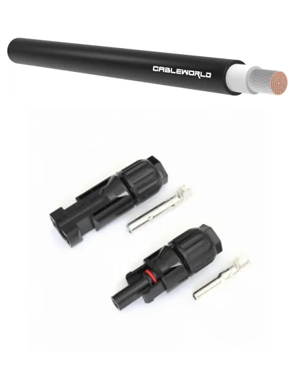 Cableworld 4mm Black PV Cable - 25M with 4 x MC4 Connectors