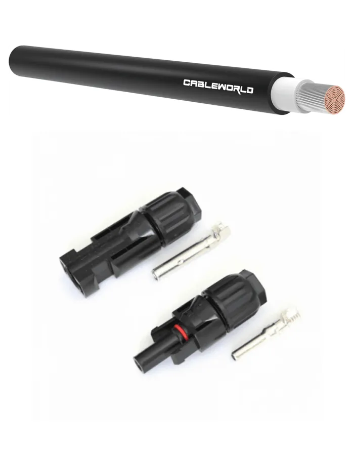 Cableworld 4mm Black PV Cable - 25M with 4 x MC4 Connectors
