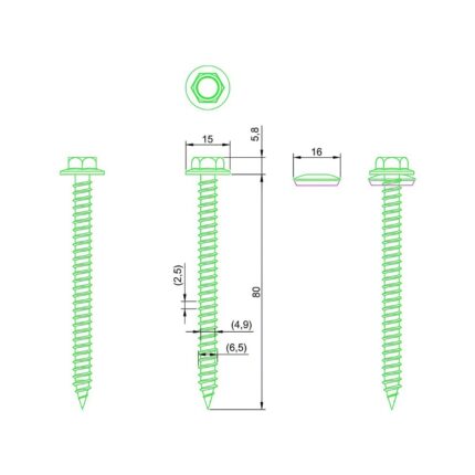 Fastensol Roof Hook Wood Screw 6.3* 80mm